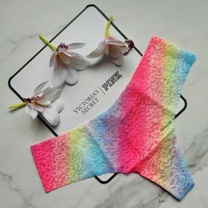 NWT PINK VICTORIA'S SECRET NO-SHOW SOFT LACE THONG PANTY IN RAINBOW GRADIENT SMA
